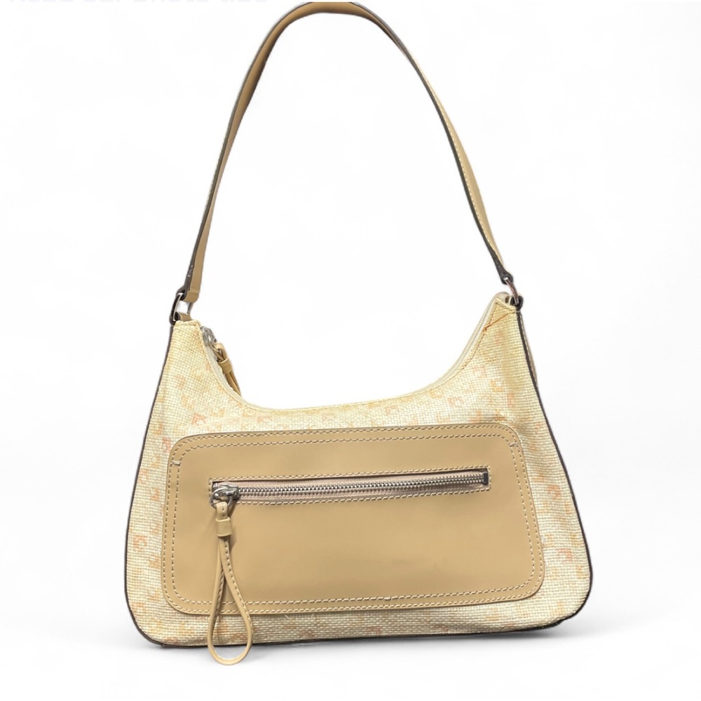 Liz Claiborne‎ Y2K Tan Monogram Straw Texture Preppy Shoulder Bag